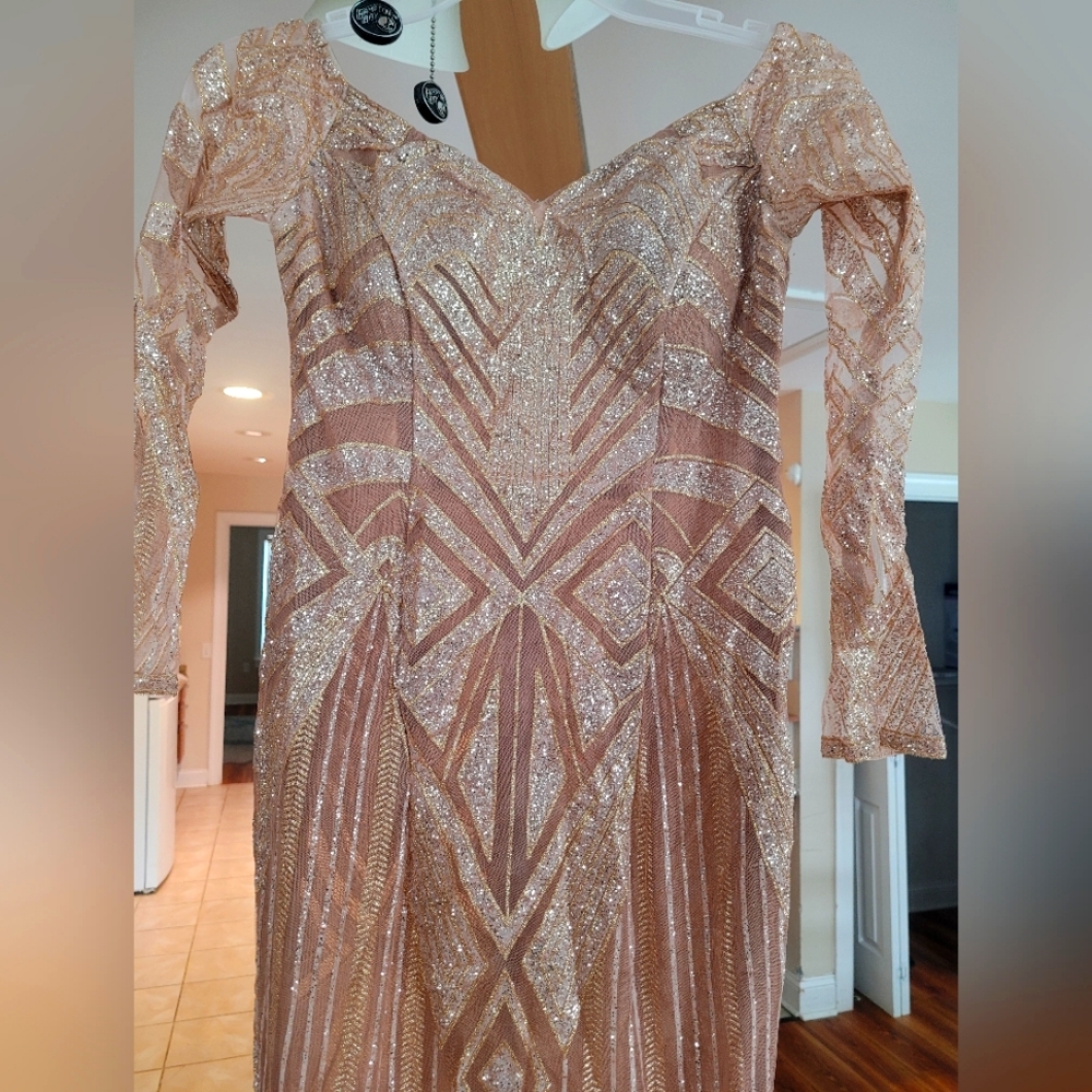 Mermaid cocktail sequin off shoulder dress with long train size S